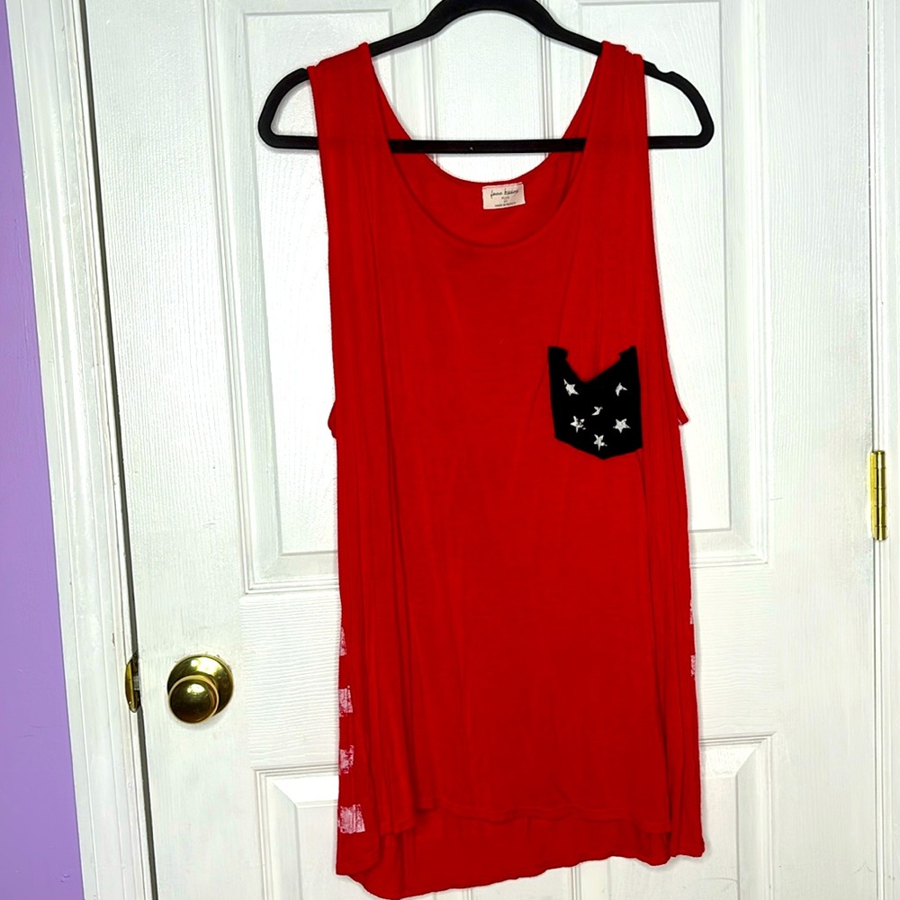 Free Kisses Red Sleeveless Tunic with Navy Star Pocket